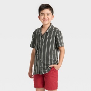 Boys' Short Sleeve Vertical Striped Button-Down Shirt - Cat & Jack™ - 1 of 3