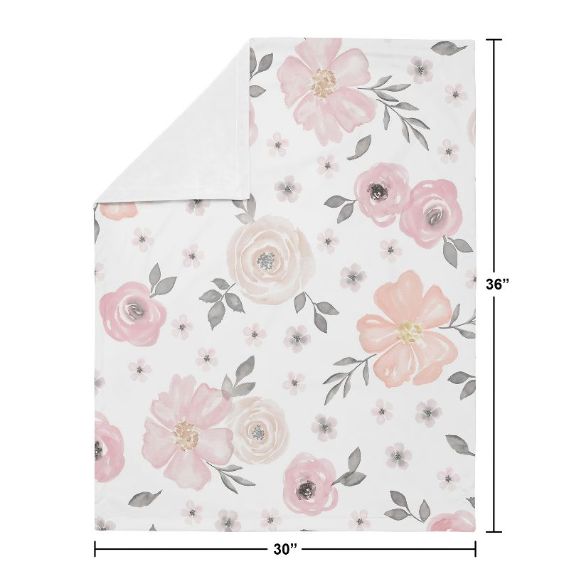 Sweet Jojo Designs Girl Baby Swaddle Blanket Watercolor Floral Pink and Grey, 5 of 7