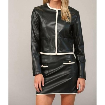 Women's Contrast Faux Leather Jacket - Fate