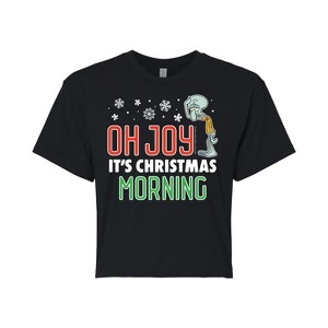 Women's - SpongeBob SquarePants - Oh Joy It's Christmas Morning Cropped Graphic T-Shirt - 1 of 4