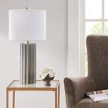 Tristan Ceramic Wood (Includes LED Light Bulb) Table Lamp with White Base and Cream Shade - Ink+Ivy