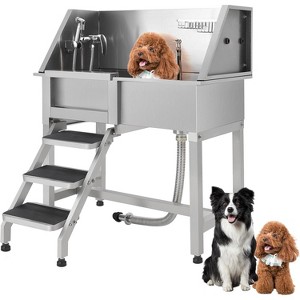 304 Stainless Steel Dog Washing Station, Pet Grooming Tub with Ramp & Non-Slip Grate, Professional Dog Bath Tub for Large to Small Dogs - 1 of 4