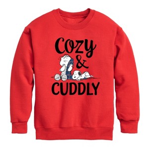 Boys' - Peanuts - Snoopy and Linus Cozy And Cuddly Graphic Long Sleeve Fleece Sweatshirt - 1 of 4