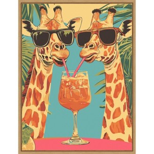 Amanti Art Giraffes Sharing a Drink by Andreas Magnusson Framed Canvas Wall Art - 1 of 4