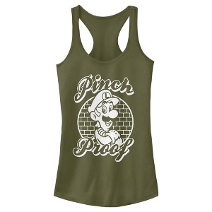 Juniors Womens Nintendo Super Mario St. Patrick's Day Pinch Proof Luigi Retro Racerback Tank Top - 1 of 4