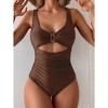 Eomenie Women's One Piece Swimsuit Tummy Control Ruched Bathing Suit Cutout V Neck Swimwear High Cut Tie Back Swim Suit - 3 of 3