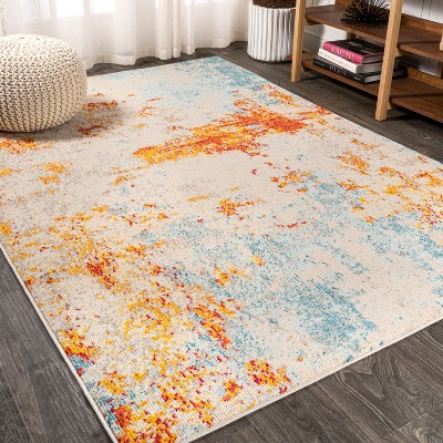 Pebble Navy & Marbled Abstract Area Rug - JONATHAN Y