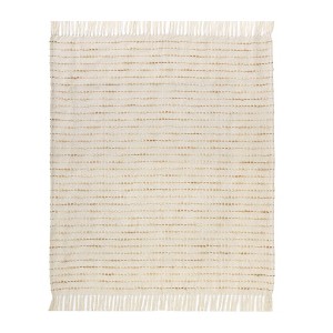 HomeRoots 50" X 60" White And Brown Cotton Blend Woven Striped Throw Blanket with Fringe - 1 of 4
