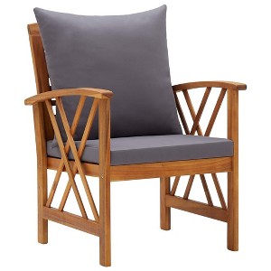 vidaXL Solid Acacia Wood Patio Chairs with Dark Gray Cushions, Wooden Garden Seating for Outdoor Spaces, 2 pcs, Elegant Slatted Design - 1 of 4