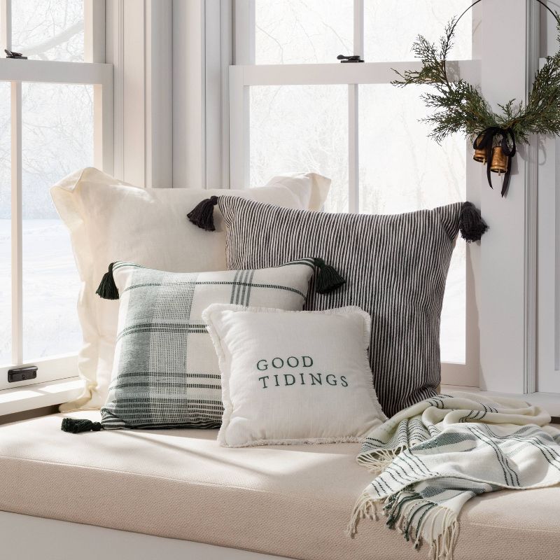14&#34; x 14&#34; Embroidered &#39;Good Tidings&#39; Decor Pillow Green/White - Hearth &#38; Hand&#8482; with Magnolia, 3 of 6