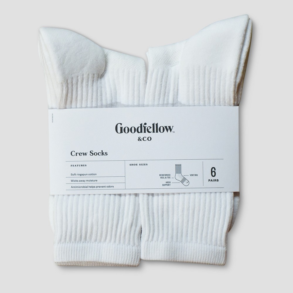 Goodfellow & Co Men s Odor Resistant Socks  White  6-12
