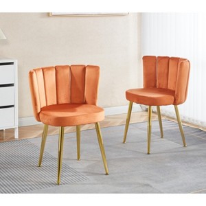 Okak Modern Accent Chair, with Iron Tube Golden Color Legs, Velvet and Comfortable Backrest, Set of 2 - 1 of 4