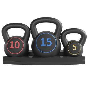 Yaheetech 3-Piece HDPE Kettlebell Exercise Fitness Weight Set for Home Gym Black