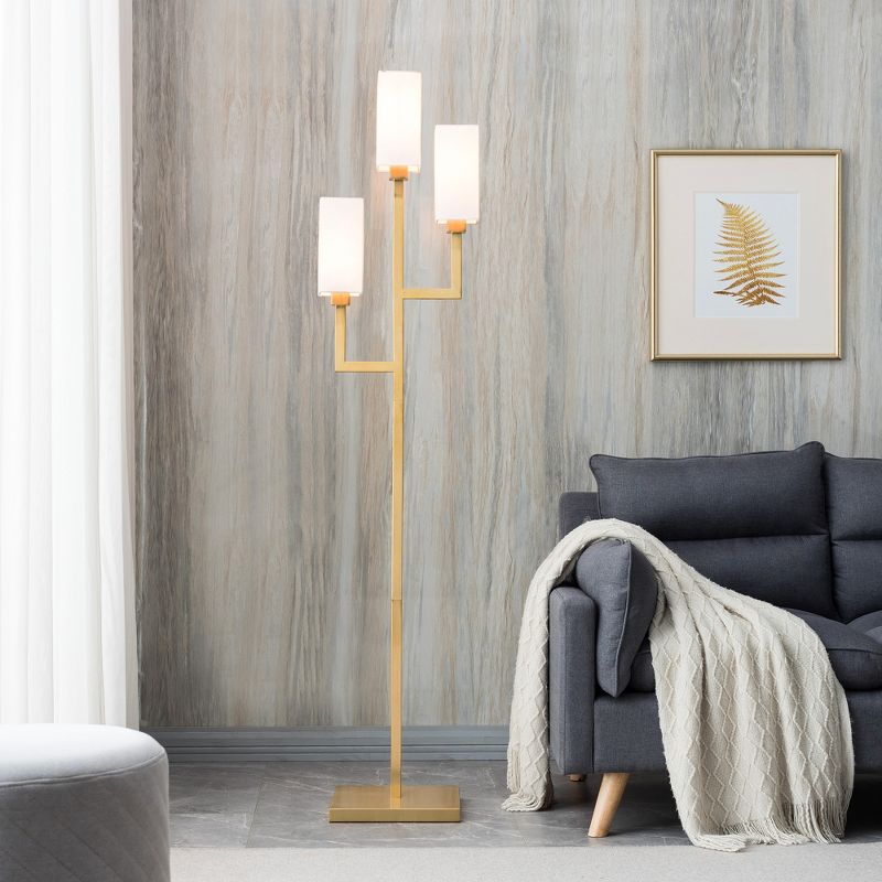 Hampton &#38; Thyme 3-Light Torchiere Floor Lamp with Fabric Shade Brass/White, 5 of 12