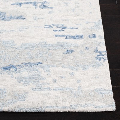 Hand Tufted Ivory and Blue Wool Runner Rug, 2'-3" x 18'