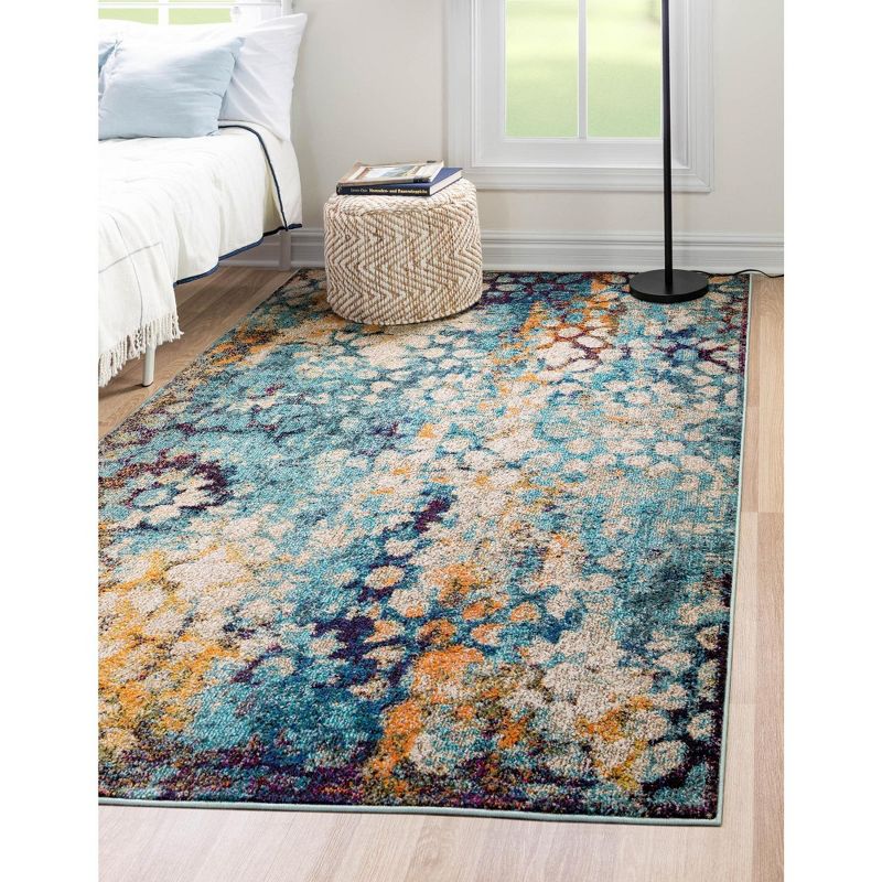 Turquoise Abstract 6' x 9' Easy-Care Synthetic Indoor Rug