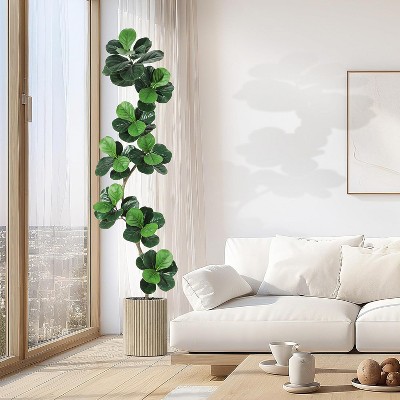 Fiddle Leaf Fig Artificial Tree with White Planter, Faux Plants Indoor with Moss, Fake Rubber Tall Fake Floor Plant in Pot for Home Office Decor