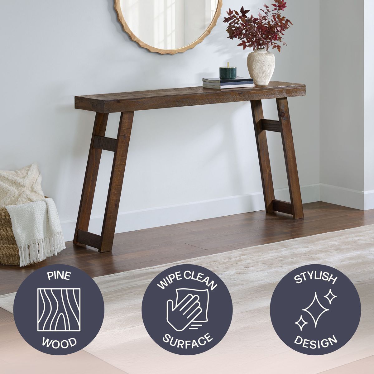 Alaterre Furniture Lawas Solid Wood Console Table - 56 Inch Modern Farmhouse Entryway Table - thumbnail 8