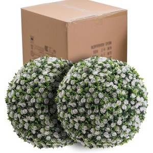 15.7" Artificial Topiary Flower Balls Set of 2,Large Hanging Grass Ball for Home Wedding Decor, Indoor and Outdoor Decor - 1 of 4
