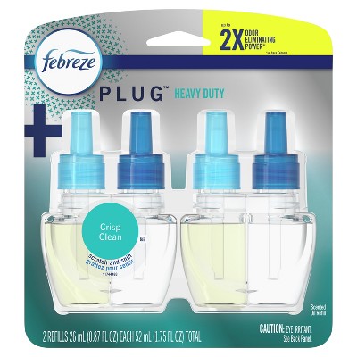Febreze Odor-Eliminating Fade Defy PLUG Air Freshener Refill, Heavy Duty Crisp Clean, (2) .87 fl. oz. Oil Refills
