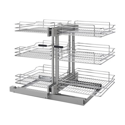 Rev-A-Shelf 5PSP3-18SC-CR 18 Inch 3 Tier Wire Chrome Soft Close Blind Corner 6 Shelf Slide Out Kitchen Cabinet Organizer, Silver