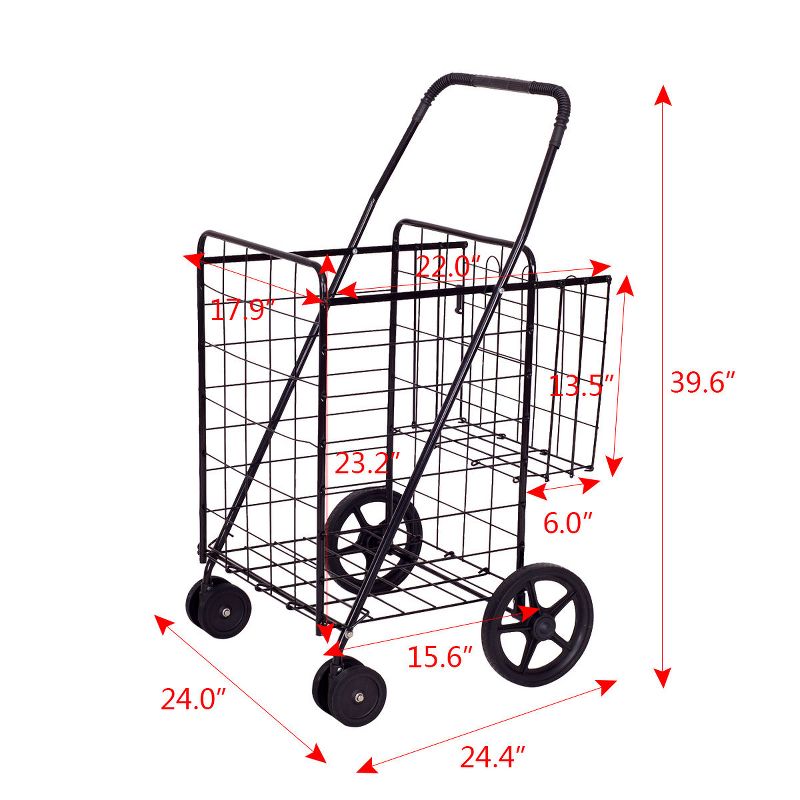 Costway Folding Shopping Cart Jumbo Basket Grocery Laundry with Swivel Wheels Black/Silver, 2 of 9