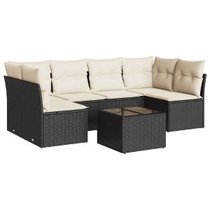 vidaXL 7 Piece Patio Sofa Set with Cushions - Black and Cream With Table - 1 of 4