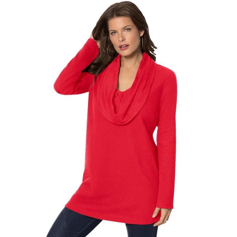 Roaman's Women's Plus Size Cowl-Neck Thermal Tunic, 1 of 2