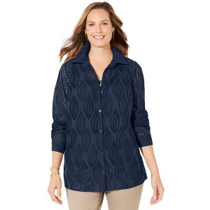 Catherines Women's Plus Size Eyelet Buttonfront Blouse - 1 of 4