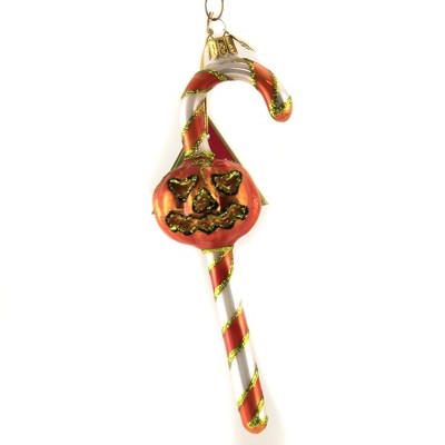 Morawski 6.5" Orange & White Candy Cane Ornament Halloween Pumpkin Jol  -  Tree Ornaments