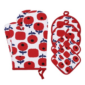 REGALWOVEN Cotton Heat Resistant Stain-Resistant Oven Mitts 2 Pcs with Pot Holders 4 Pcs 11x7.1inch - 1 of 4