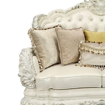 Adara 70" White Faux Leather Camelback Sofa with Nailhead Trim