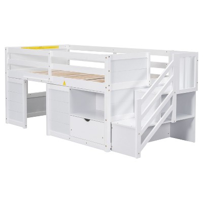 NicBex Twin Low Loft Bed with Stair,Drawer and Shelves for Kids Teens