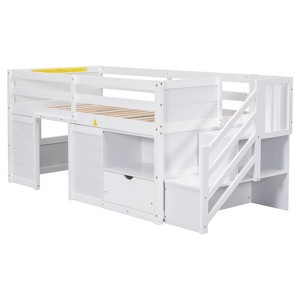 NicBex Twin Low Loft Bed with Stair,Drawer and Shelves for Kids Teens - 1 of 4