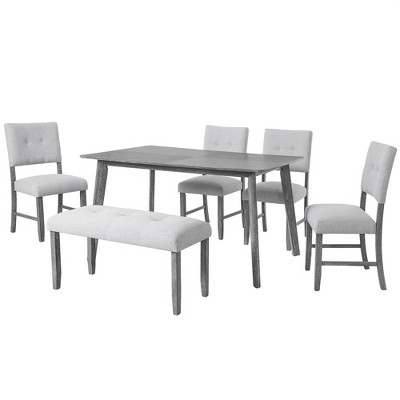 ChicFurnit Dining Sets Rustic Farmhouse Table with Chairs and Bench for Home, Gray, 40.8"*23"*20"