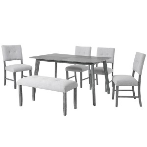 ChicFurnit Dining Sets Rustic Farmhouse Table with Chairs and Bench for Home, Gray, 40.8"*23"*20" - 1 of 4