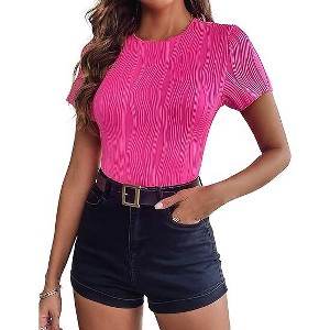 Zeagoo Trendy Tops for Women Lightweight Basic Tee Stretchy Short Sleeve T Shirt Spring Dressy Blouse Hot Pink L - 1 of 4