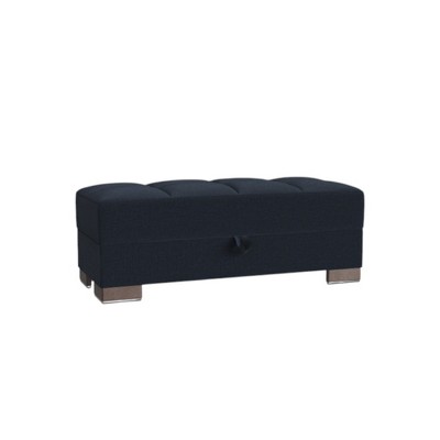 HomeRoots 52" Dark Blue and Brown Chenille Tufted Storage Ottoman