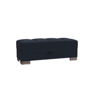 HomeRoots 52" Dark Blue and Brown Chenille Tufted Storage Ottoman - 1 of 4