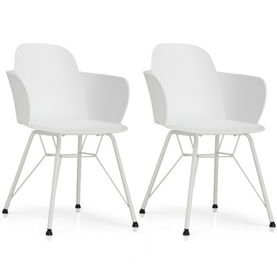 Costway Set Of 2 Dining Chair Modern Petal-shape Plastic Seat Metal ...