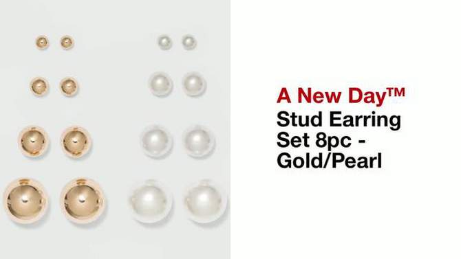 Stud Earring Set 8pc - A New Day&#8482; Gold/Pearl, 2 of 5, play video