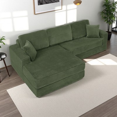 112.6" Corduroy L-Shaped Modular Floor Sectional Sofa Left Chaise