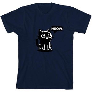 Black Chibi Cat Youth Crew Neck Short Sleeve Tee - 1 of 2