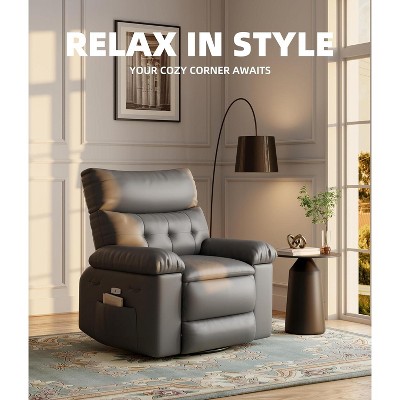 Faux PU Leather Manual Recliner Chair with Extra Plush 1.5X Sponge Comfort Arm and Back, Spacious Lazy Chair