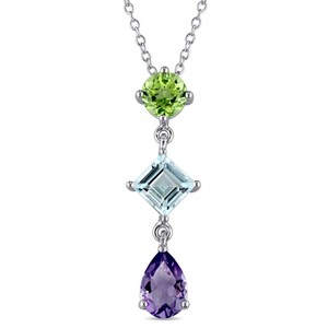 EVERLY JEWELRY | Sterling Silver 3 1/8 CT TGW Amethyst, Peridot and Blue Topaz Drop Pendant With Chain, 18 inc - 1 of 4