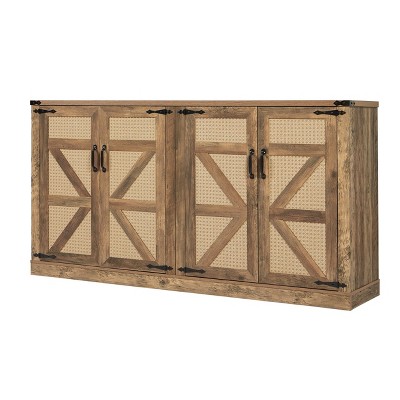 NicBex 4 Rattan Doors Sideboard Buffet Cabinet Wooden Coffee Bar Cabinet with Storage for Kitchen,Living Room,Oak