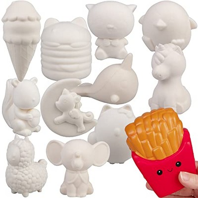 DIY Party Craft Kit Jumbo Blank Slow-Rising Squishies-12 Different 4-6" Designs-White Squishy Toys for Painting, Soft Stress Relief Art Crafts
