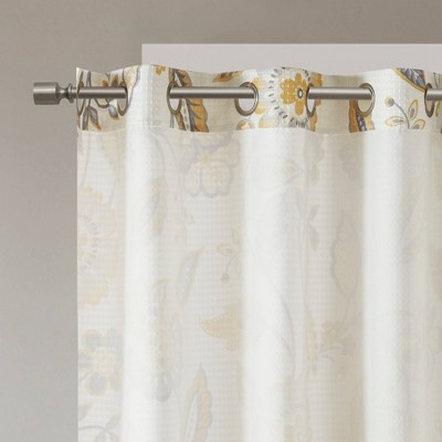 Yellow Floral Jacquard Room Darkening Curtain Panel