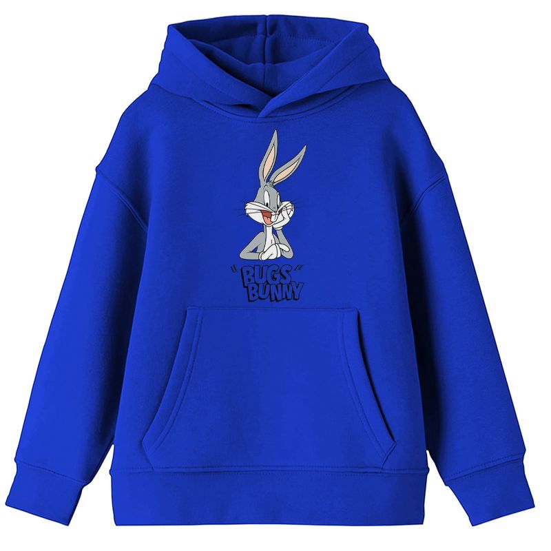 Youth Boys Looney Tunes Classic Cartoon Bugs Bunny Blue Graphic Hoodie, 1 of 3