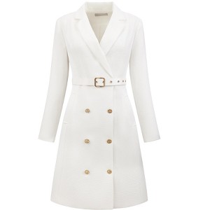 INSPIRE CHIC Women's Tweed Double Breasted Long Sleeve Blazer Dress with Belt - 1 of 4